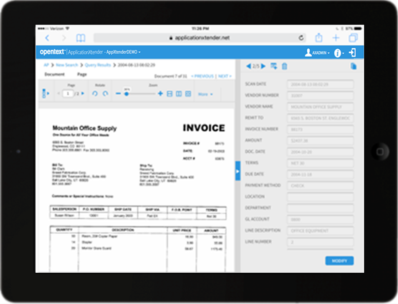 ApplicationXtender 16 invoice and meta data