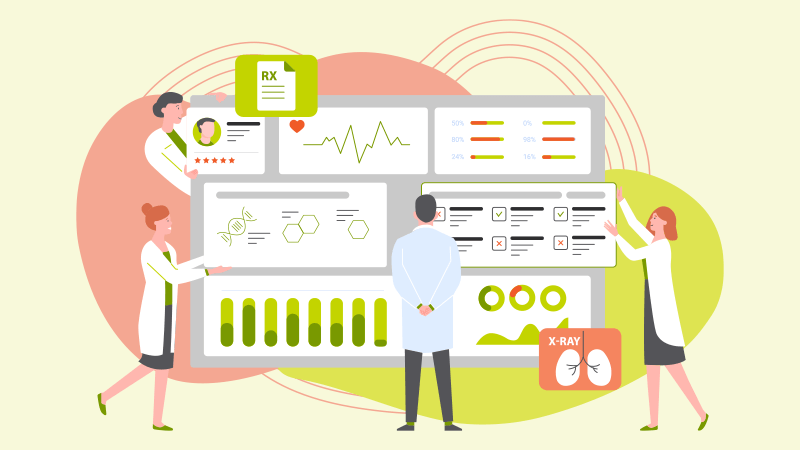 A doctor reviewing a patient's file in a dashboard view